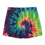 Black And Rainbow Tie Dye Print Mesh Shorts