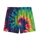 Black And Rainbow Tie Dye Print Mesh Shorts