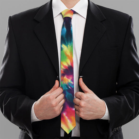 Black And Rainbow Tie Dye Print Necktie