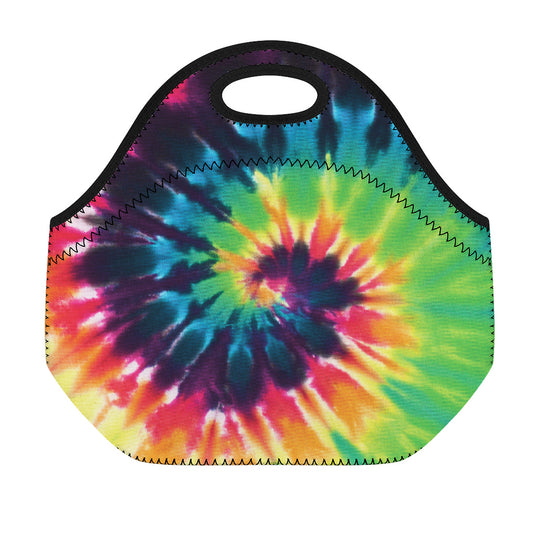 Black And Rainbow Tie Dye Print Neoprene Lunch Bag
