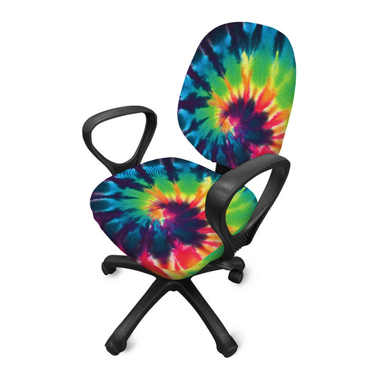 Black And Rainbow Tie Dye Print Office Chair Cover