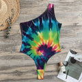 Black And Rainbow Tie Dye Print One Shoulder Bodysuit