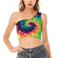 Black And Rainbow Tie Dye Print One Shoulder Crop Top