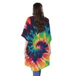 Black And Rainbow Tie Dye Print Open Front Beach Cover Up