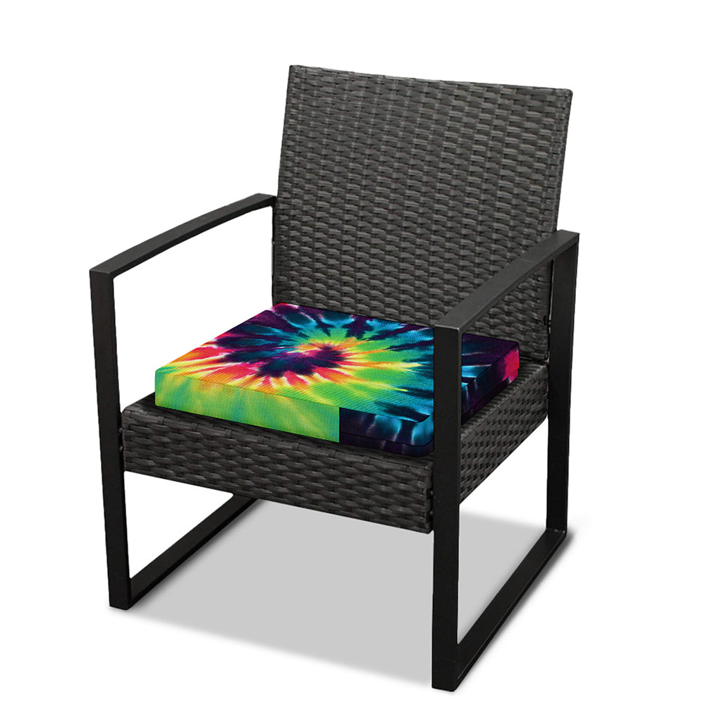 Black And Rainbow Tie Dye Print Outdoor Seat Cushion Cover