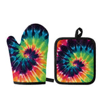 Black And Rainbow Tie Dye Print Oven Mitt And Pot Holder Set