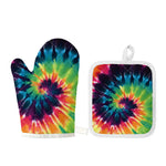 Black And Rainbow Tie Dye Print Oven Mitt And Pot Holder Set