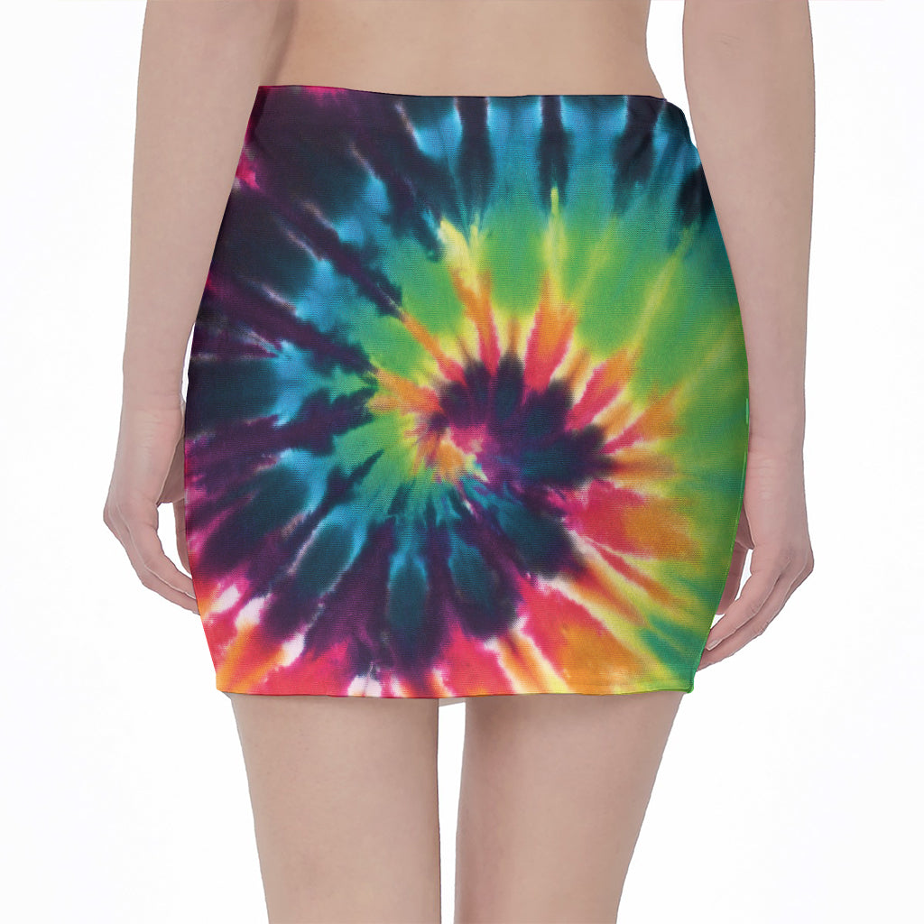 Black And Rainbow Tie Dye Print Pencil Mini Skirt
