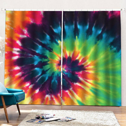 Black And Rainbow Tie Dye Print Pencil Pleat Curtains