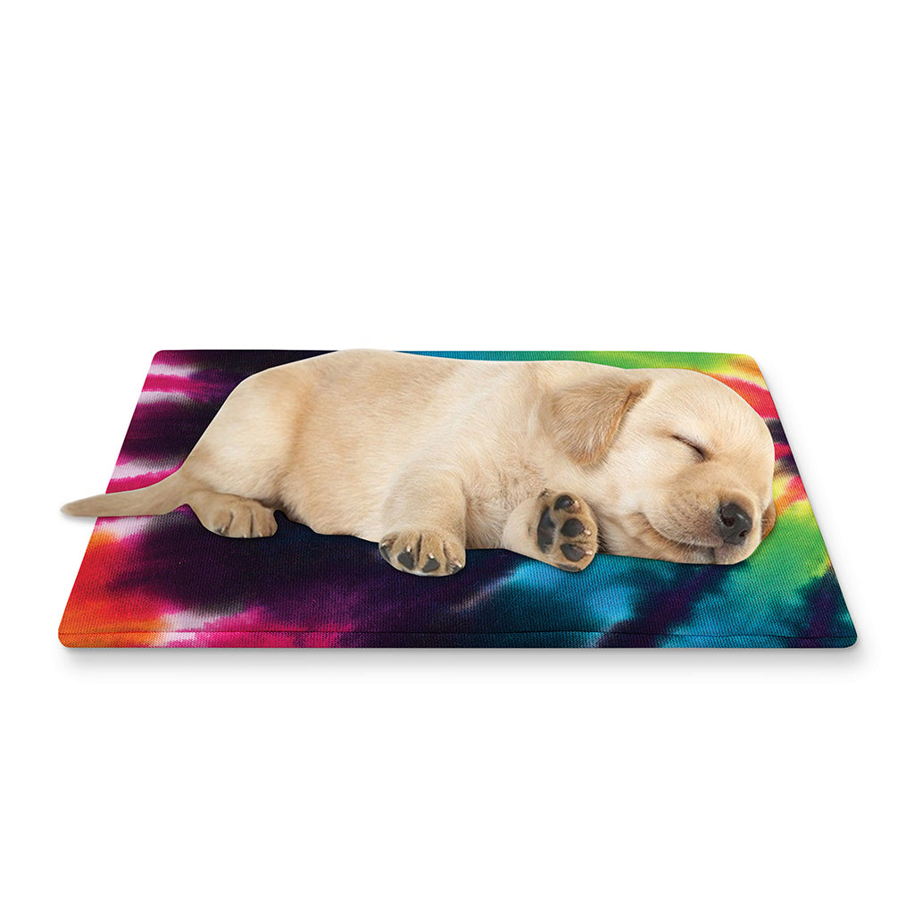 Black And Rainbow Tie Dye Print Pet Cooling Mat Cover