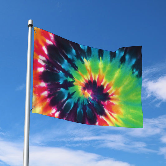 Black And Rainbow Tie Dye Print Polyester Flag