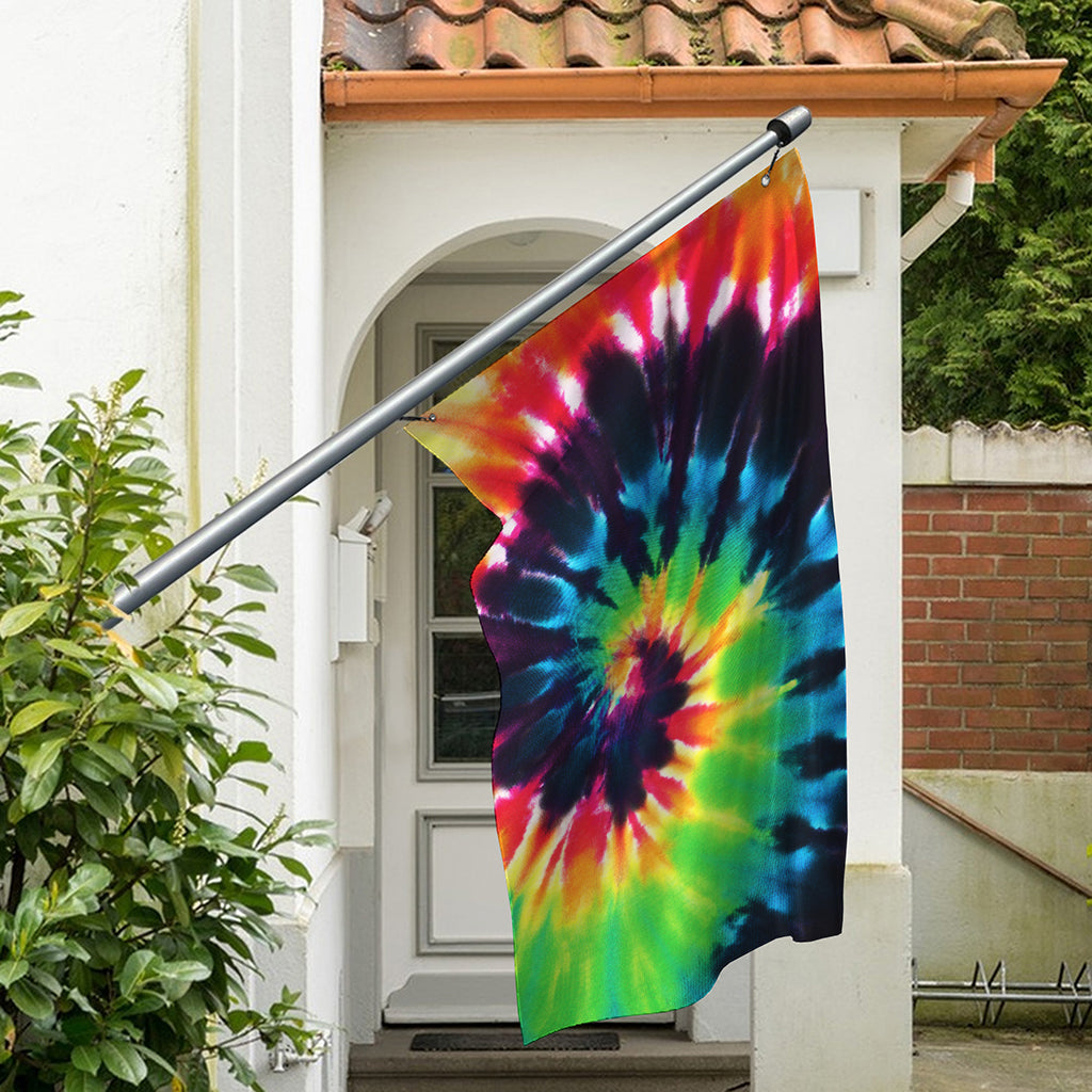 Black And Rainbow Tie Dye Print Polyester Flag