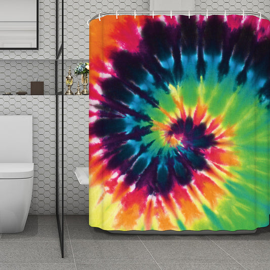 Black And Rainbow Tie Dye Print Polyester Shower Curtain
