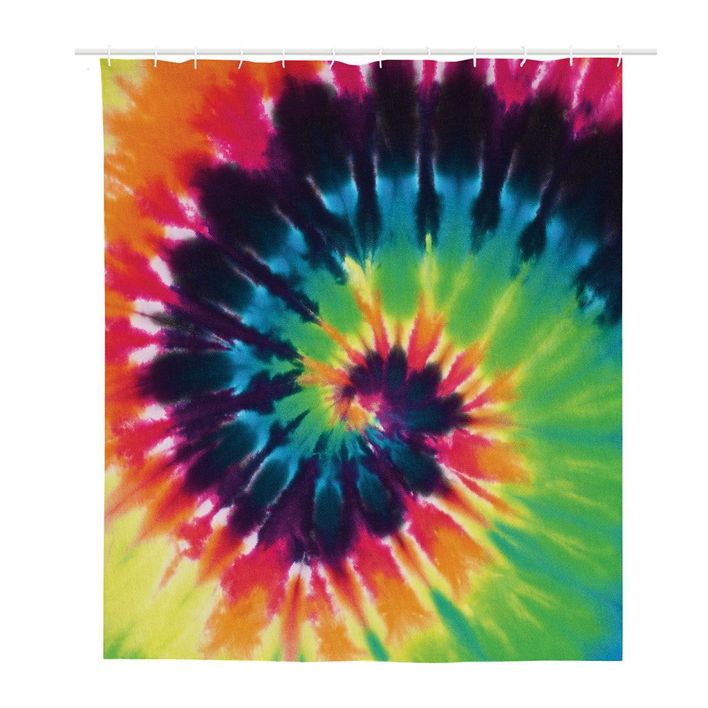 Black And Rainbow Tie Dye Print Polyester Shower Curtain
