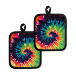 Black And Rainbow Tie Dye Print Pot Holders