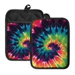 Black And Rainbow Tie Dye Print Pot Holders With Pocket