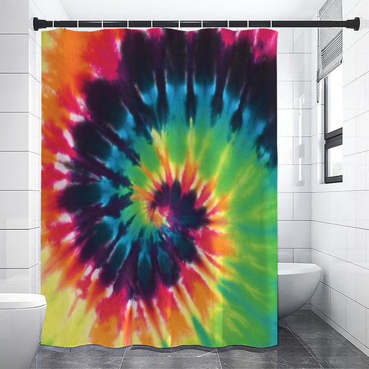 Black And Rainbow Tie Dye Print Premium Shower Curtain