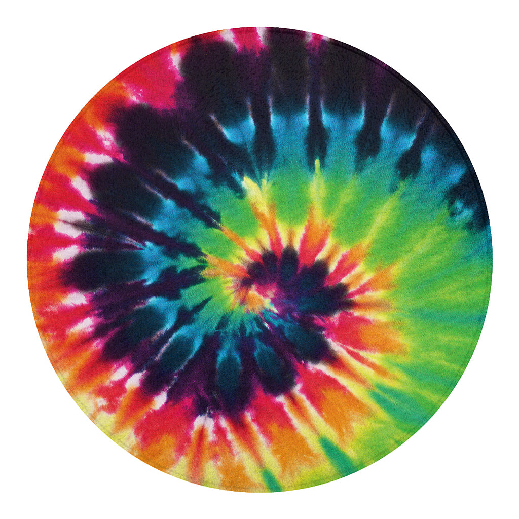 Black And Rainbow Tie Dye Print Round Blanket
