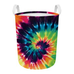 Black And Rainbow Tie Dye Print Round Laundry Basket