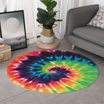 Black And Rainbow Tie Dye Print Round Rug