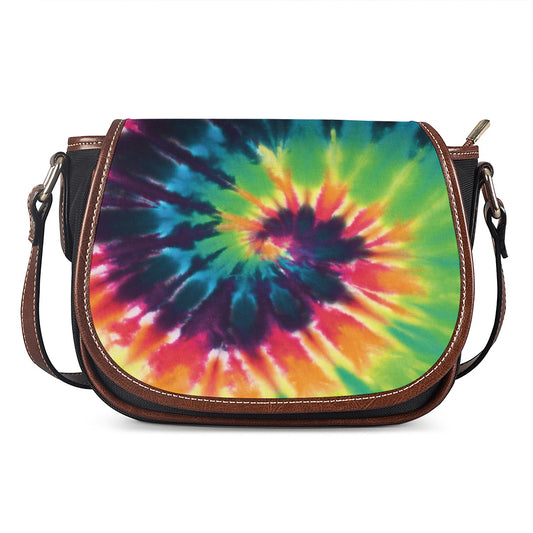 Black And Rainbow Tie Dye Print Saddle Bag