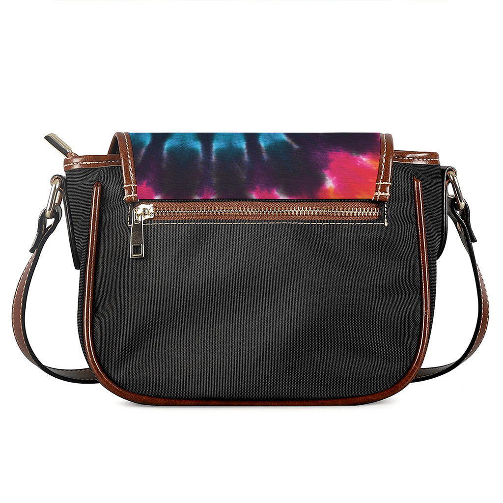 Black And Rainbow Tie Dye Print Saddle Bag