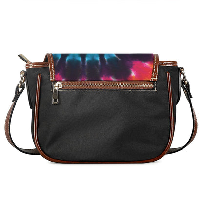 Black And Rainbow Tie Dye Print Saddle Bag