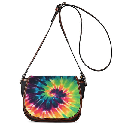 Black And Rainbow Tie Dye Print Saddle Bag