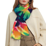 Black And Rainbow Tie Dye Print Scarf