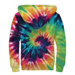 Black And Rainbow Tie Dye Print Sherpa Lined Zip Up Hoodie