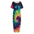 Black And Rainbow Tie Dye Print Short Sleeve Long Nightdress