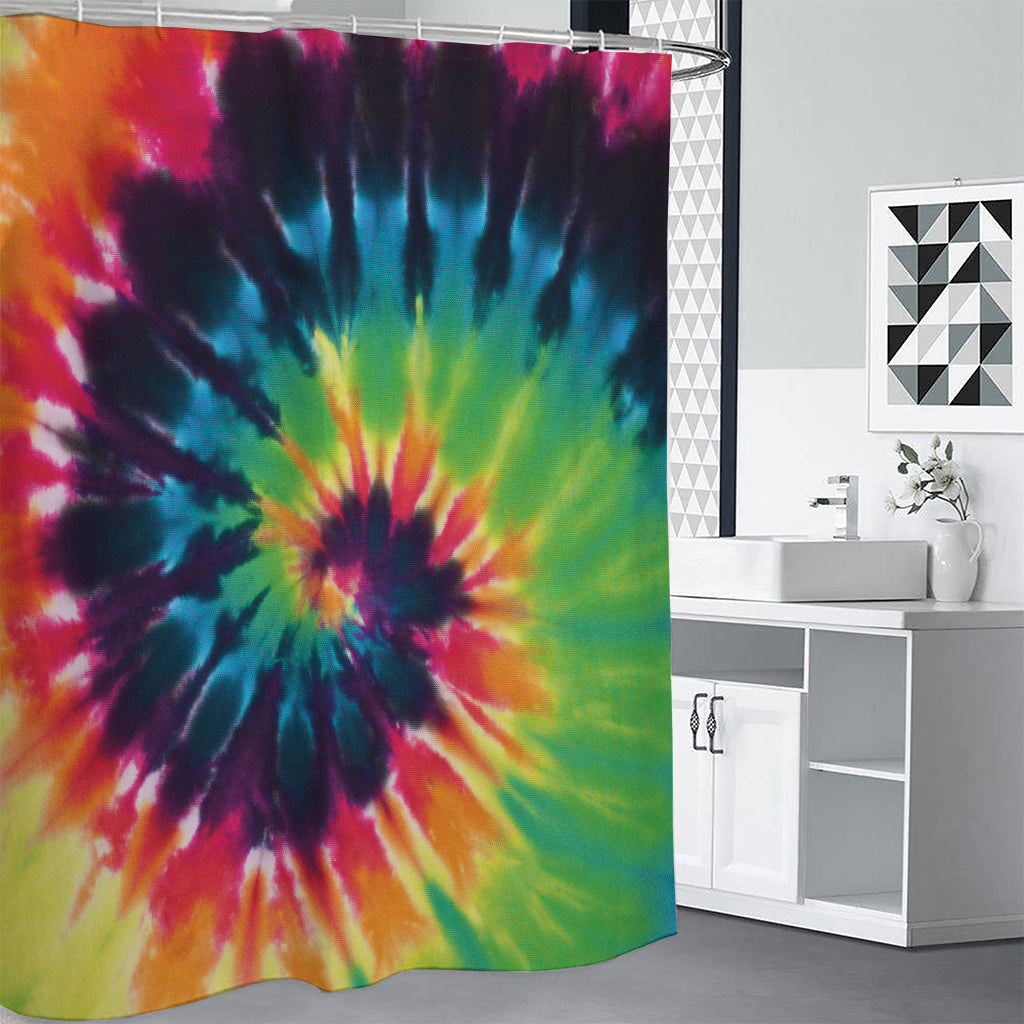 Black And Rainbow Tie Dye Print Shower Curtain
