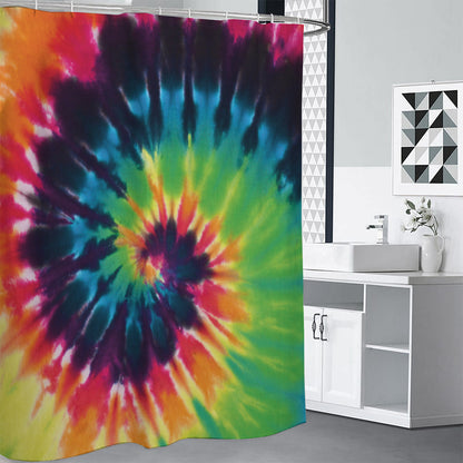 Black And Rainbow Tie Dye Print Shower Curtain