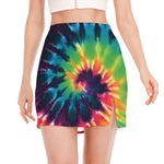 Black And Rainbow Tie Dye Print Side Slit Mini Skirt
