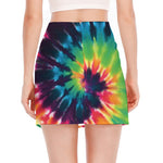 Black And Rainbow Tie Dye Print Side Slit Mini Skirt