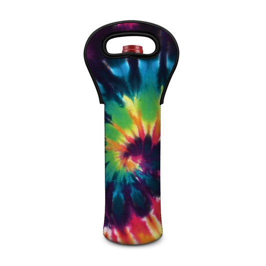 Black And Rainbow Tie Dye Print Single Neoprene Wine Tote