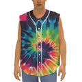 Black And Rainbow Tie Dye Print Sleeveless Baseball Jersey