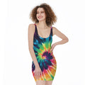 Black And Rainbow Tie Dye Print Sleeveless Bodycon Dress