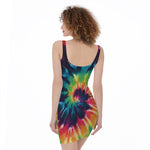 Black And Rainbow Tie Dye Print Sleeveless Bodycon Dress