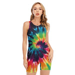 Black And Rainbow Tie Dye Print Sleeveless One Piece Swimsuit