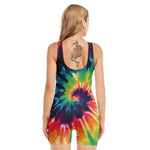 Black And Rainbow Tie Dye Print Sleeveless One Piece Swimsuit