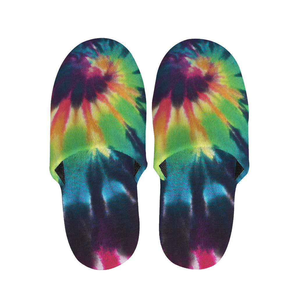 Black And Rainbow Tie Dye Print Slippers