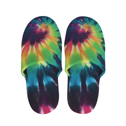 Black And Rainbow Tie Dye Print Slippers