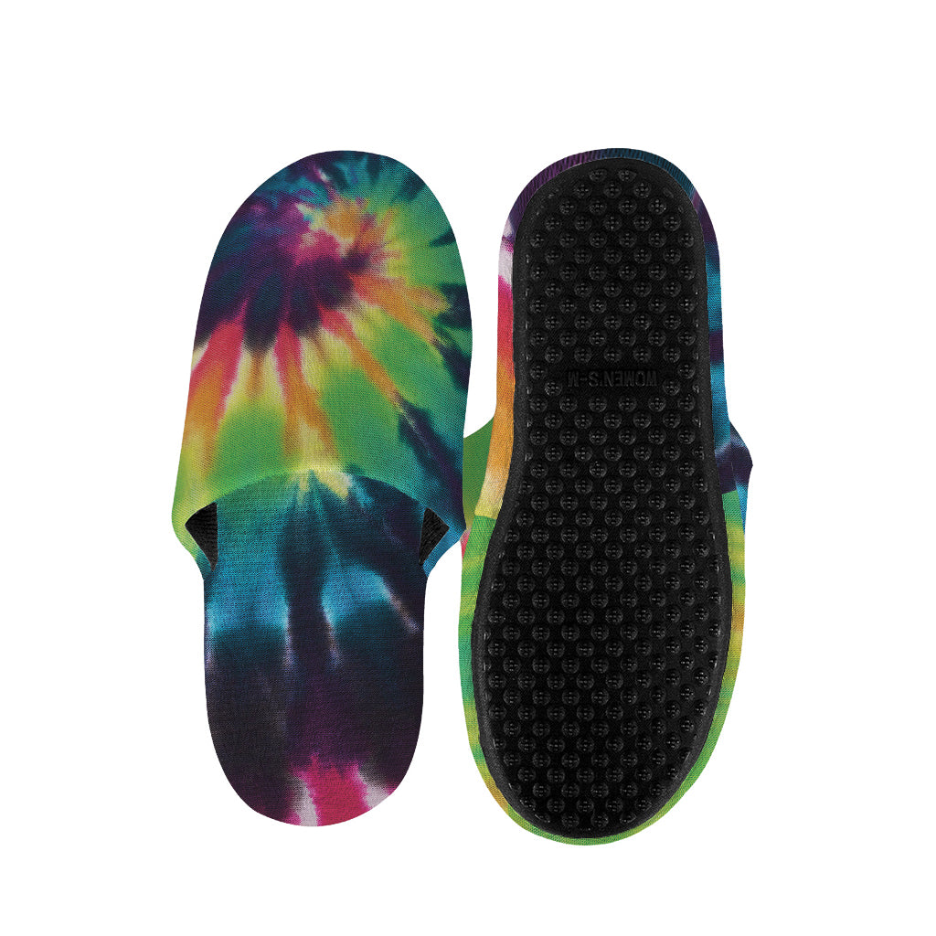 Black And Rainbow Tie Dye Print Slippers