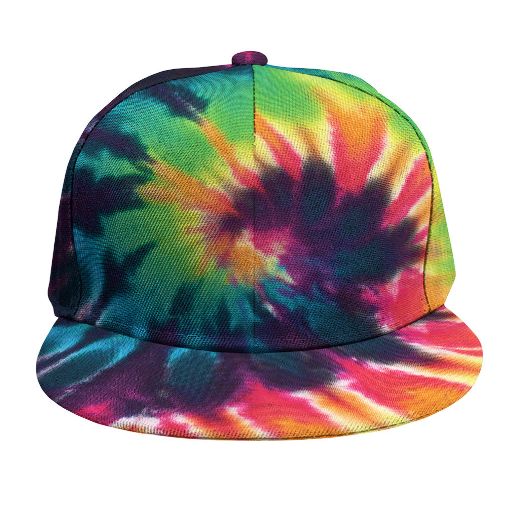 Black And Rainbow Tie Dye Print Snapback Cap