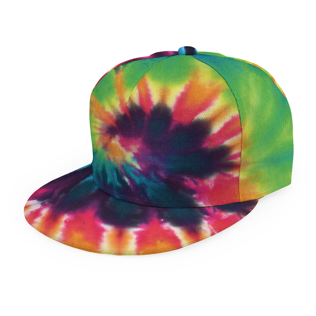 Black And Rainbow Tie Dye Print Snapback Cap