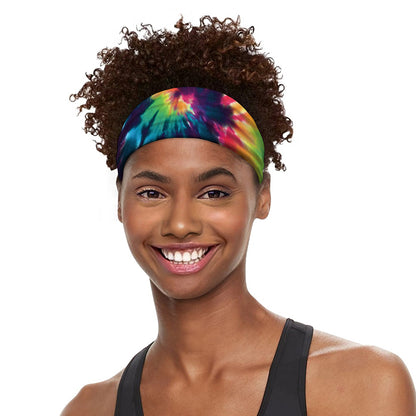 Black And Rainbow Tie Dye Print Sports Headband