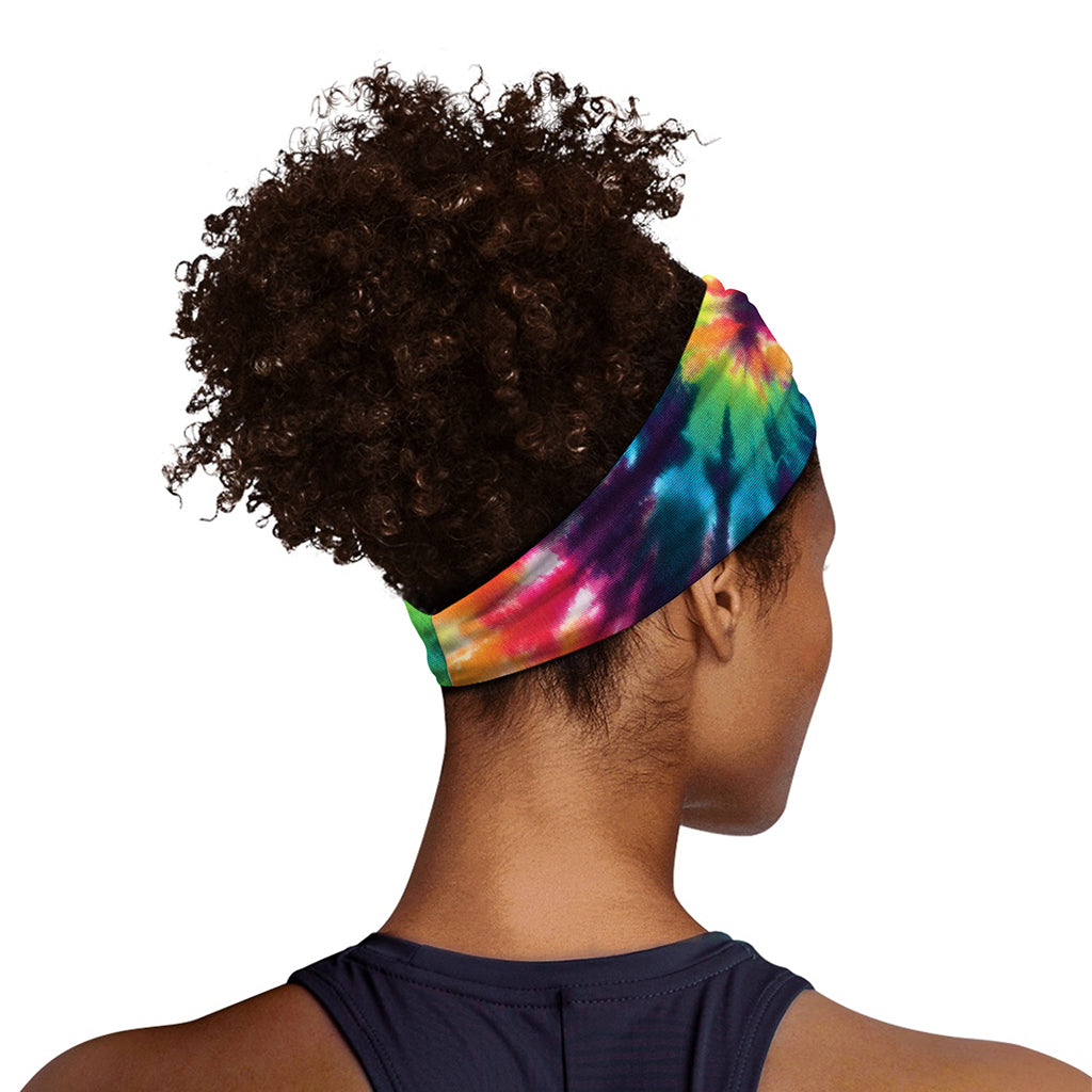 Black And Rainbow Tie Dye Print Sports Headband
