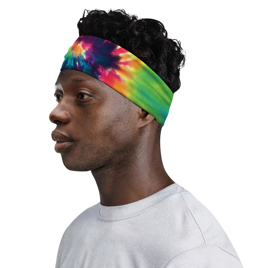 Black And Rainbow Tie Dye Print Sports Headband