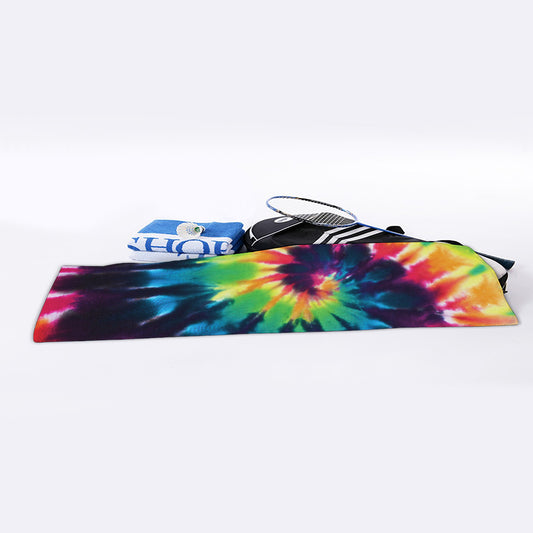 Black And Rainbow Tie Dye Print Sports Towel